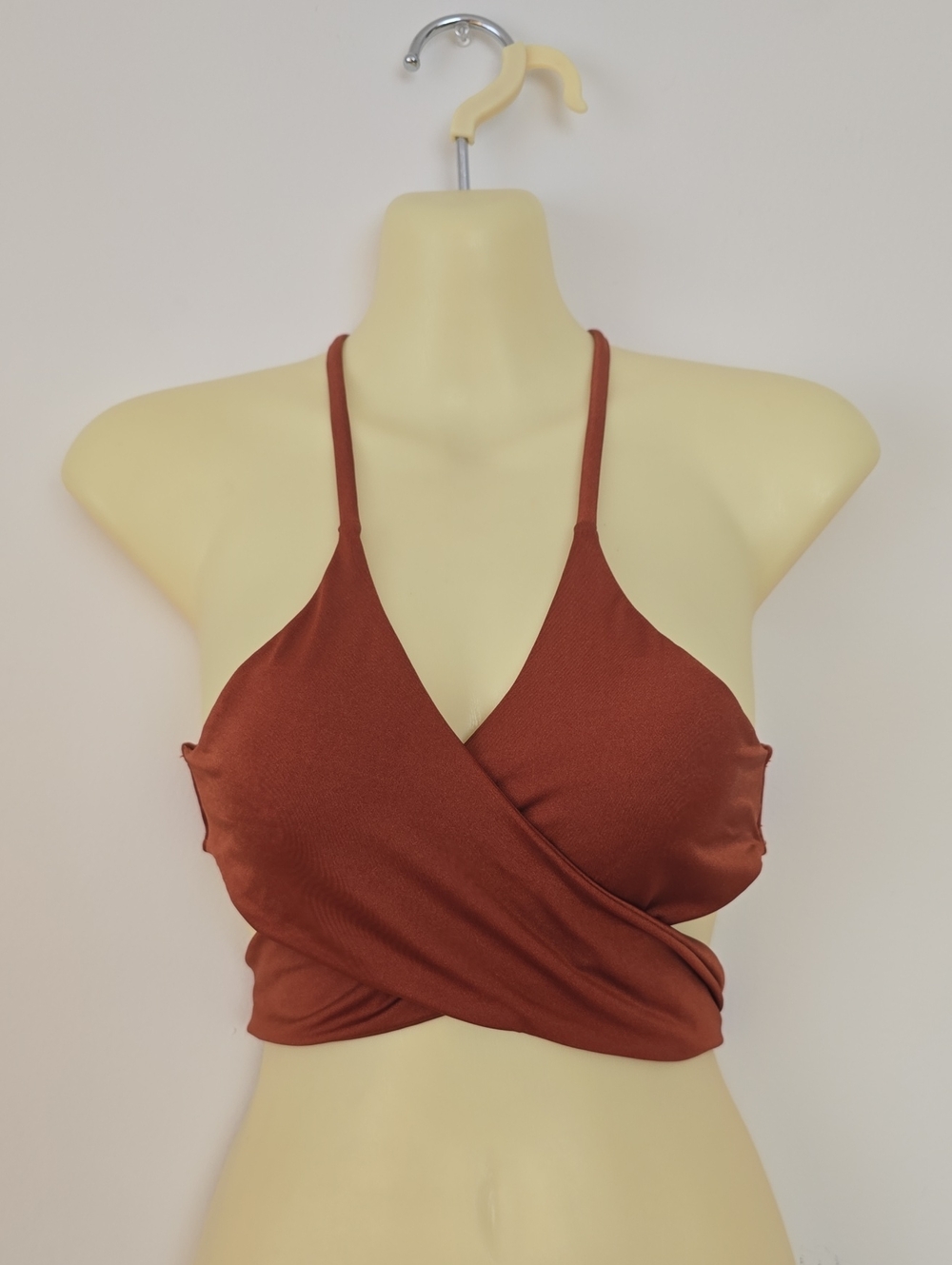 Holipick Brown Bikini Top Halter Women Criss Cross Swim Tops Push Up Size L